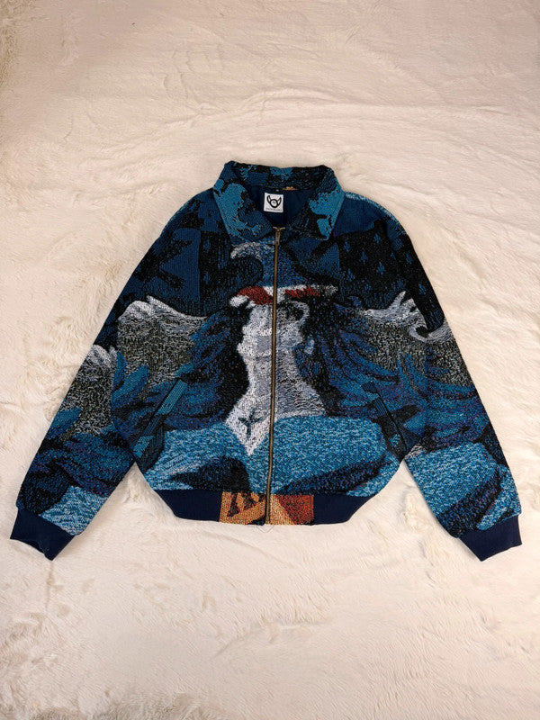 Veste Harrington en tapisserie design unique fait main upcyclé retravaillé et tissé taille M n•866