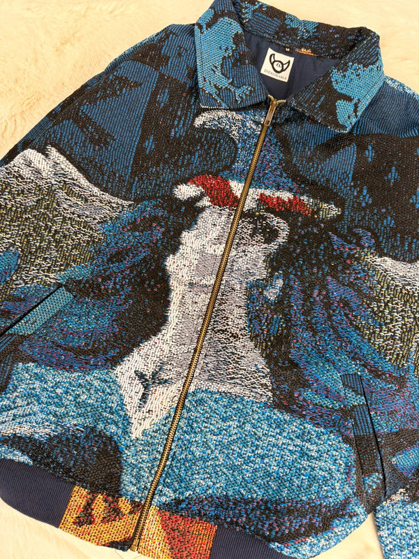 Veste Harrington en tapisserie design unique fait main upcyclé retravaillé et tissé taille M n•866