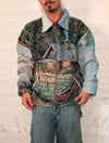 Veste Harrington en tapisserie design unique fait main upcyclé retravaillé et tissé taille XXL n•867