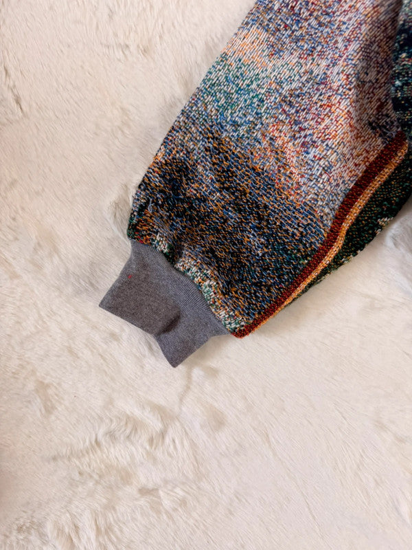 Veste Harrington en tapisserie design unique fait main upcyclé retravaillé et tissé taille XXL n•867