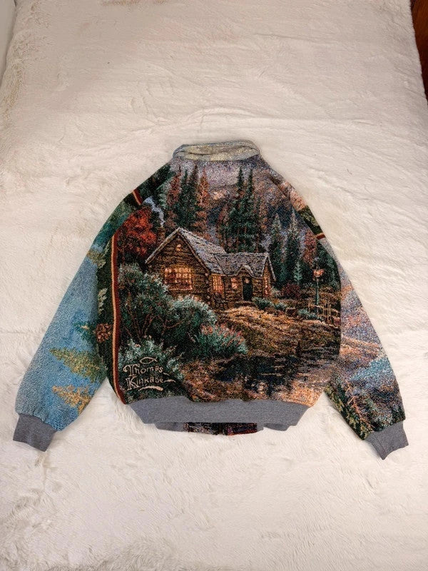 Veste Harrington en tapisserie design unique fait main upcyclé retravaillé et tissé taille XXL n•867