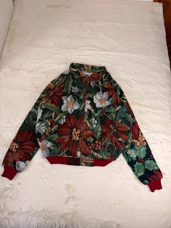 Veste Harrington en tapisserie design unique fait main upcyclé retravaillé et tissé taille XXL n•868
