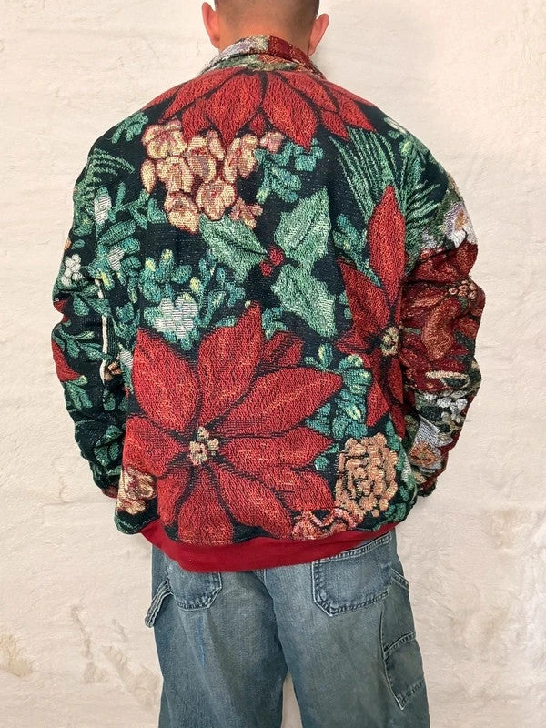Veste Harrington en tapisserie design unique fait main upcyclé retravaillé et tissé taille XXL n•868