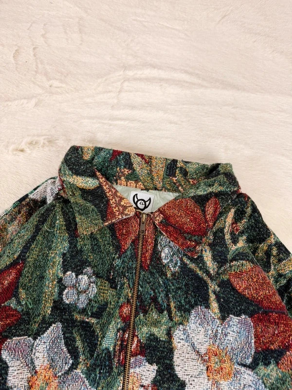 Veste Harrington en tapisserie design unique fait main upcyclé retravaillé et tissé taille XXL n•868