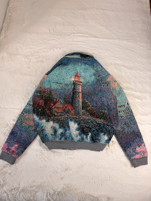 Veste Harrington en tapisserie design unique fait main upcyclé retravaillé et tissé taille XXL n•869