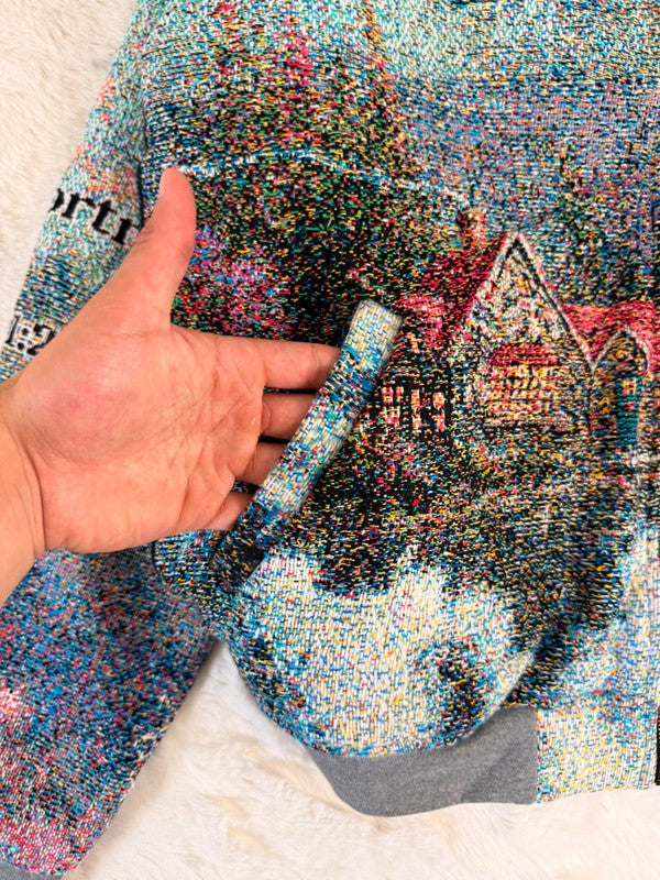 Veste Harrington en tapisserie design unique fait main upcyclé retravaillé et tissé taille XXL n•869