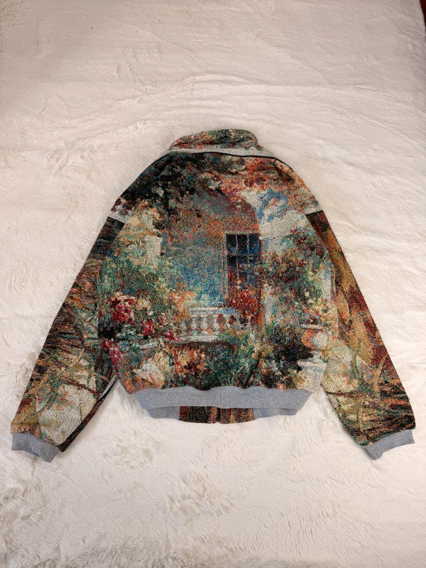 Veste Harrington en tapisserie design unique fait main upcyclé retravaillé et tissé taille L n•870