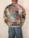 Veste Harrington en tapisserie design unique fait main upcyclé retravaillé et tissé taille L n•870