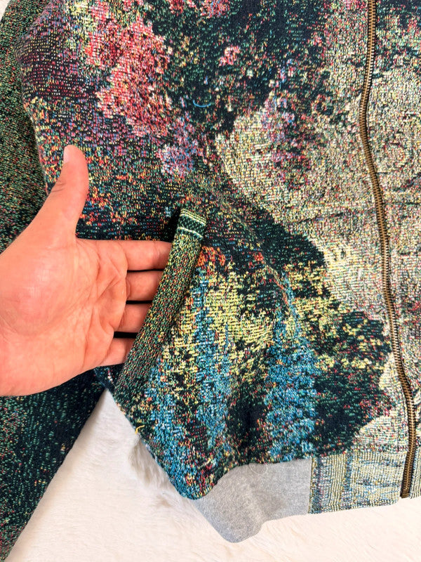 Veste Harrington en tapisserie design unique fait main upcyclé retravaillé et tissé taille L n•871
