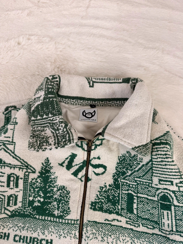 Veste Harrington en tapisserie design unique fait main upcyclé retravaillé et tissé taille L n•872