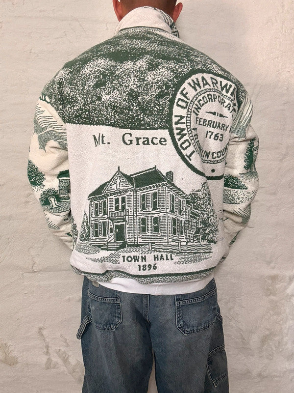Veste Harrington en tapisserie design unique fait main upcyclé retravaillé et tissé taille L n•872