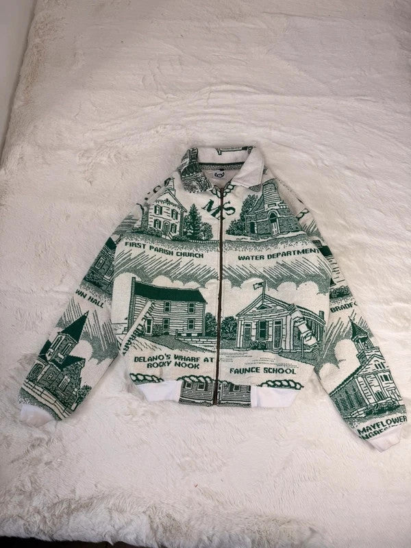 Veste Harrington en tapisserie design unique fait main upcyclé retravaillé et tissé taille L n•872