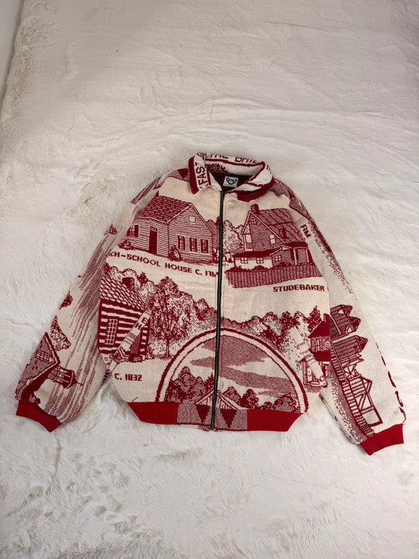 Veste Harrington en tapisserie design unique fait main upcyclé retravaillé et tissé taille L n•873