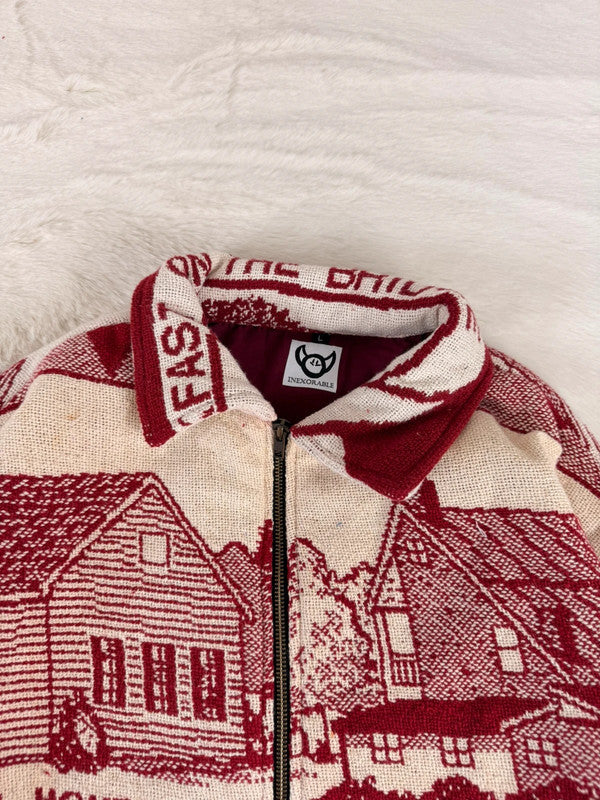 Veste Harrington en tapisserie design unique fait main upcyclé retravaillé et tissé taille L n•873
