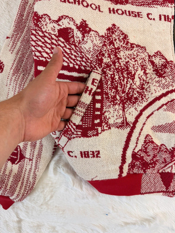 Veste Harrington en tapisserie design unique fait main upcyclé retravaillé et tissé taille L n•873