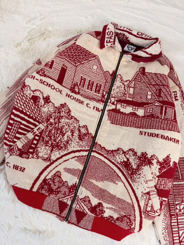 Veste Harrington en tapisserie design unique fait main upcyclé retravaillé et tissé taille L n•873
