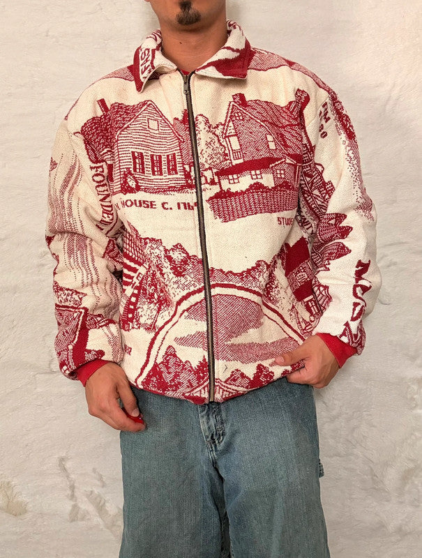 Veste Harrington en tapisserie design unique fait main upcyclé retravaillé et tissé taille L n•873