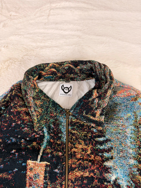 Veste Harrington en tapisserie design unique fait main upcyclé retravaillé et tissé taille XXL n•874