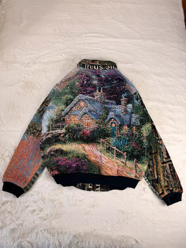Veste Harrington en tapisserie design unique fait main upcyclé retravaillé et tissé taille XXL n•874