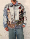 Veste Harrington en tapisserie design unique fait main upcyclé retravaillé et tissé taille XXL n•875