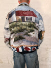 Veste Harrington en tapisserie design unique fait main upcyclé retravaillé et tissé taille XXL n•875
