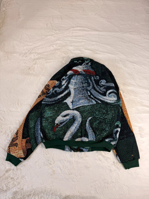Veste Harrington en tapisserie design unique fait main upcyclé retravaillé et tissé taille S n•876
