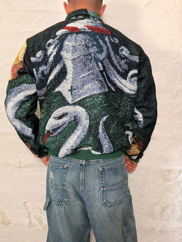 Veste Harrington en tapisserie design unique fait main upcyclé retravaillé et tissé taille S n•876