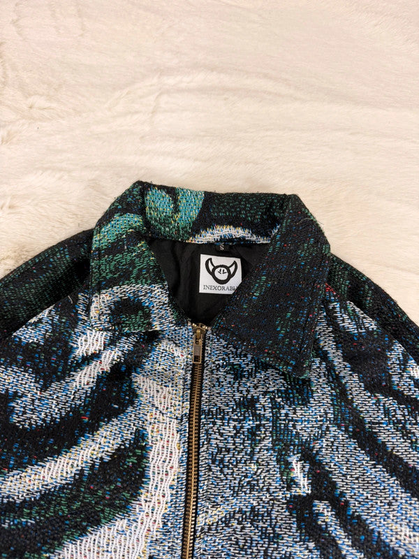Veste Harrington en tapisserie design unique fait main upcyclé retravaillé et tissé taille S n•876