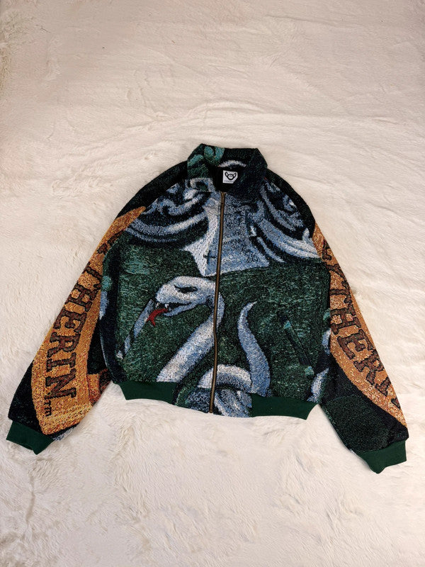 Veste Harrington en tapisserie design unique fait main upcyclé retravaillé et tissé taille S n•876