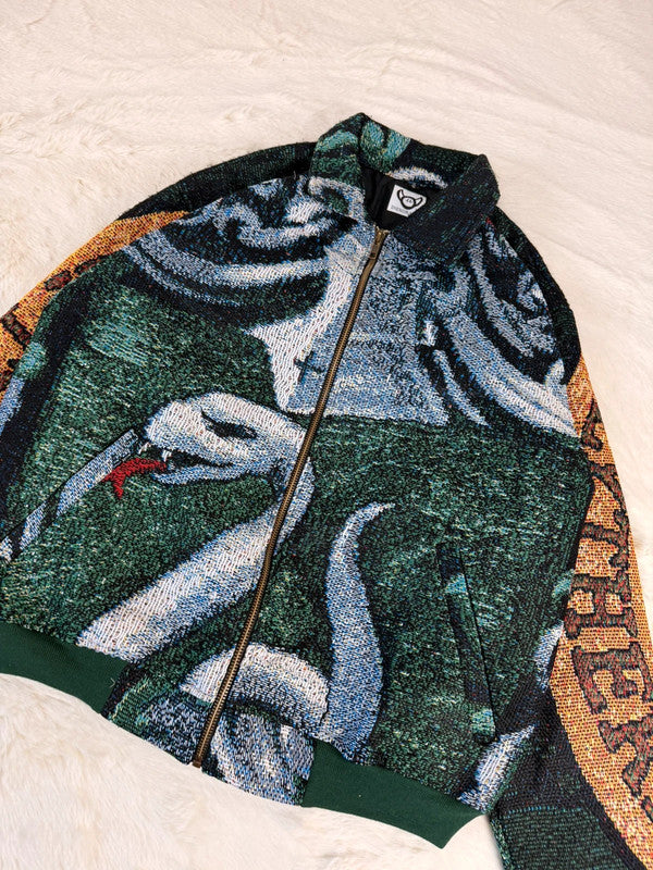 Veste Harrington en tapisserie design unique fait main upcyclé retravaillé et tissé taille S n•876