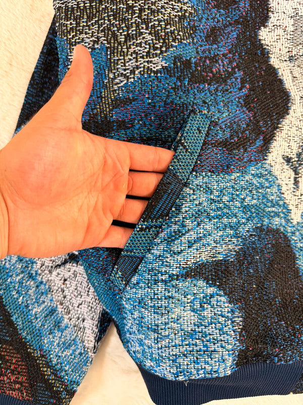 Veste Harrington en tapisserie design unique fait main upcyclé retravaillé et tissé taille XXL n•877