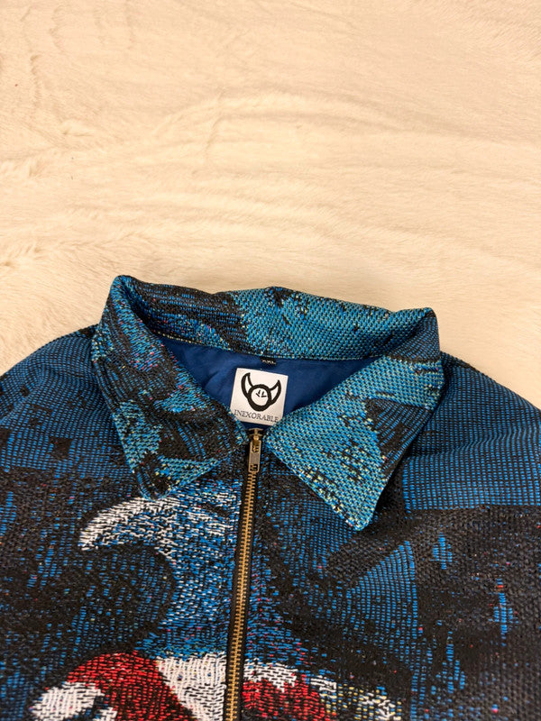 Veste Harrington en tapisserie design unique fait main upcyclé retravaillé et tissé taille XXL n•877