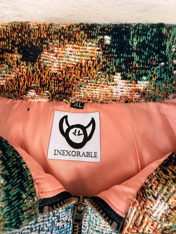 Veste Harrington en tapisserie design unique fait main upcyclé retravaillé et tissé taille XL n•878