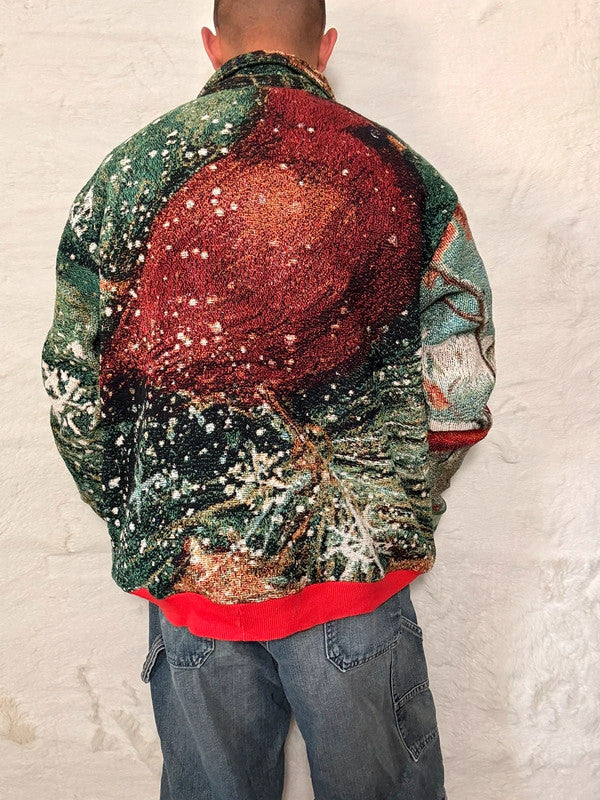 Veste Harrington en tapisserie design unique fait main upcyclé retravaillé et tissé taille XL n•878