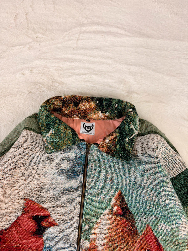 Veste Harrington en tapisserie design unique fait main upcyclé retravaillé et tissé taille XL n•878
