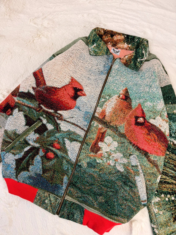 Veste Harrington en tapisserie design unique fait main upcyclé retravaillé et tissé taille XL n•878