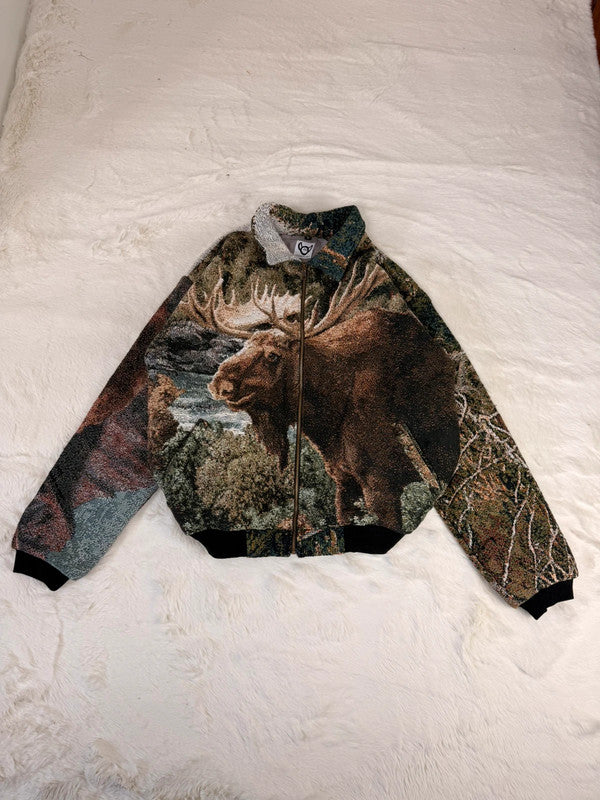 Veste Harrington en tapisserie design unique fait main upcyclé retravaillé et tissé taille M n•879
