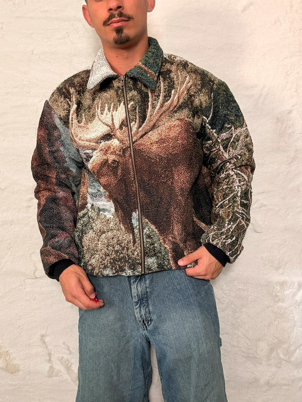 Veste Harrington en tapisserie design unique fait main upcyclé retravaillé et tissé taille M n•879