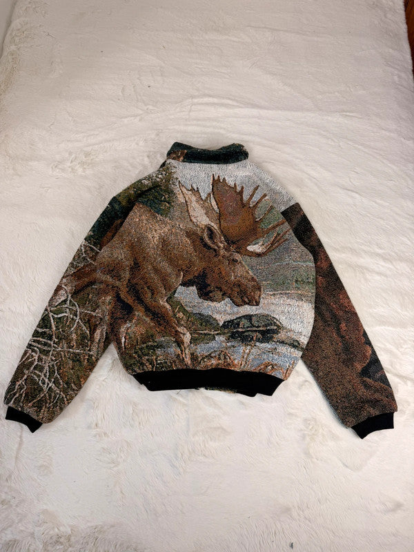 Veste Harrington en tapisserie design unique fait main upcyclé retravaillé et tissé taille M n•879