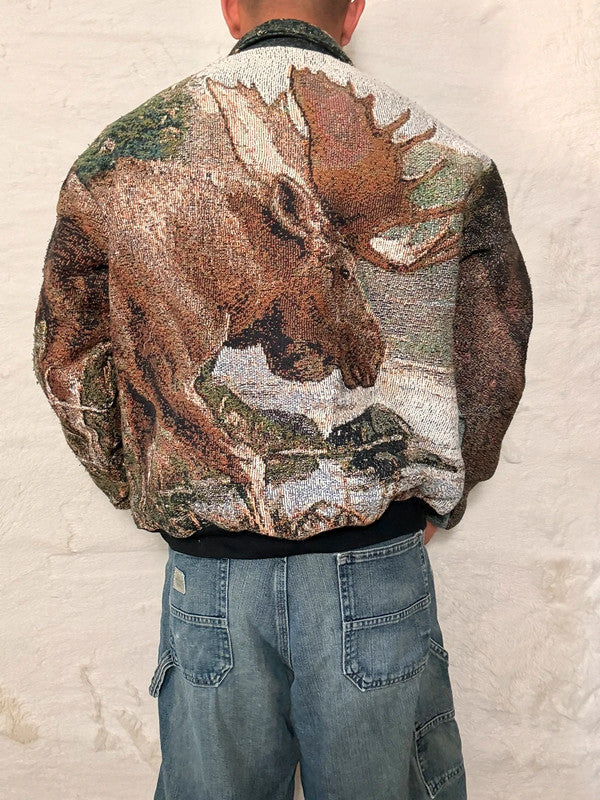 Veste Harrington en tapisserie design unique fait main upcyclé retravaillé et tissé taille M n•879