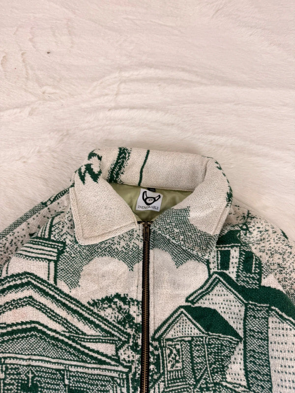 Veste Harrington en tapisserie design unique fait main upcyclé retravaillé et tissé taille XL n•880