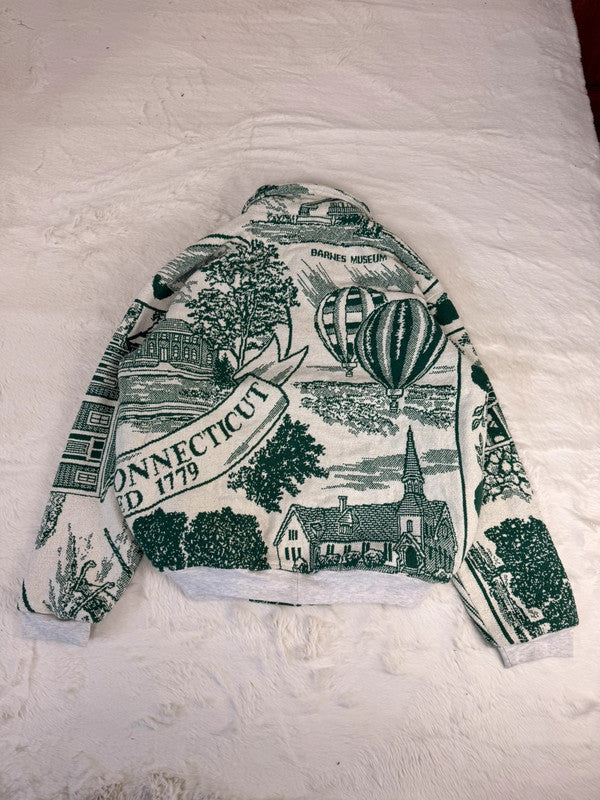 Veste Harrington en tapisserie design unique fait main upcyclé retravaillé et tissé taille XL n•880