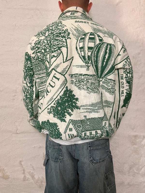 Veste Harrington en tapisserie design unique fait main upcyclé retravaillé et tissé taille XL n•880
