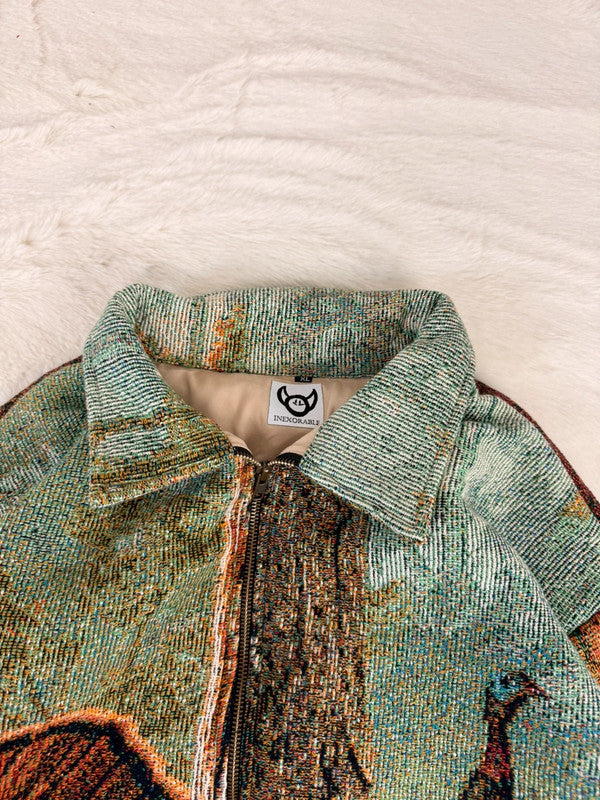 Veste Harrington en tapisserie design unique fait main upcyclé retravaillé et tissé taille XL n•881