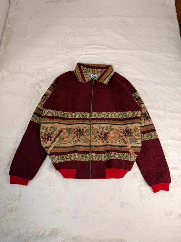 Veste Harrington en tapisserie design unique fait main upcyclé retravaillé et tissé taille XL n•882