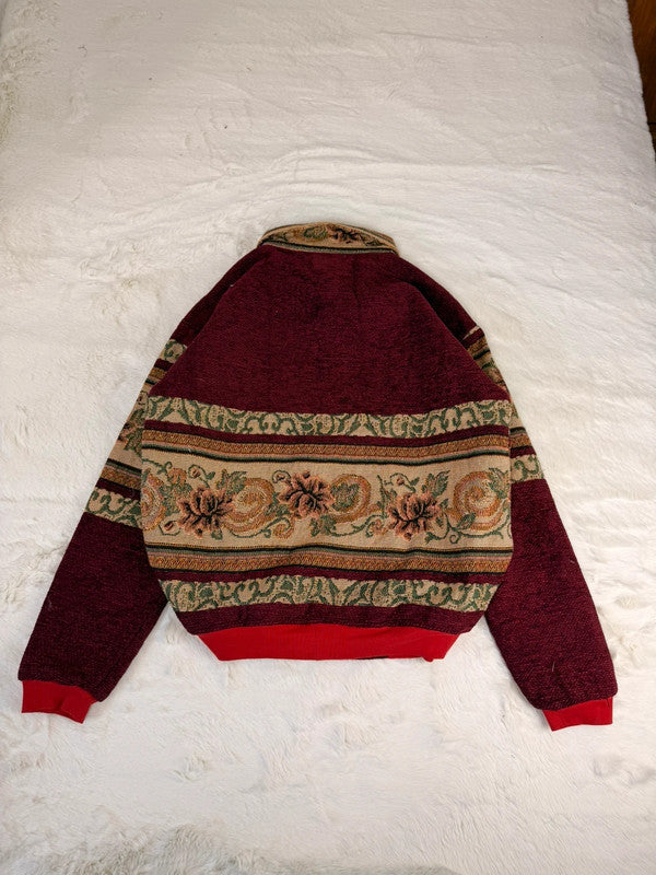 Veste Harrington en tapisserie design unique fait main upcyclé retravaillé et tissé taille XL n•882