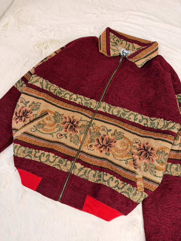 Veste Harrington en tapisserie design unique fait main upcyclé retravaillé et tissé taille XL n•882