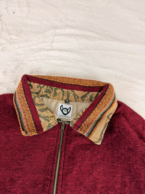 Veste Harrington en tapisserie design unique fait main upcyclé retravaillé et tissé taille XL n•882
