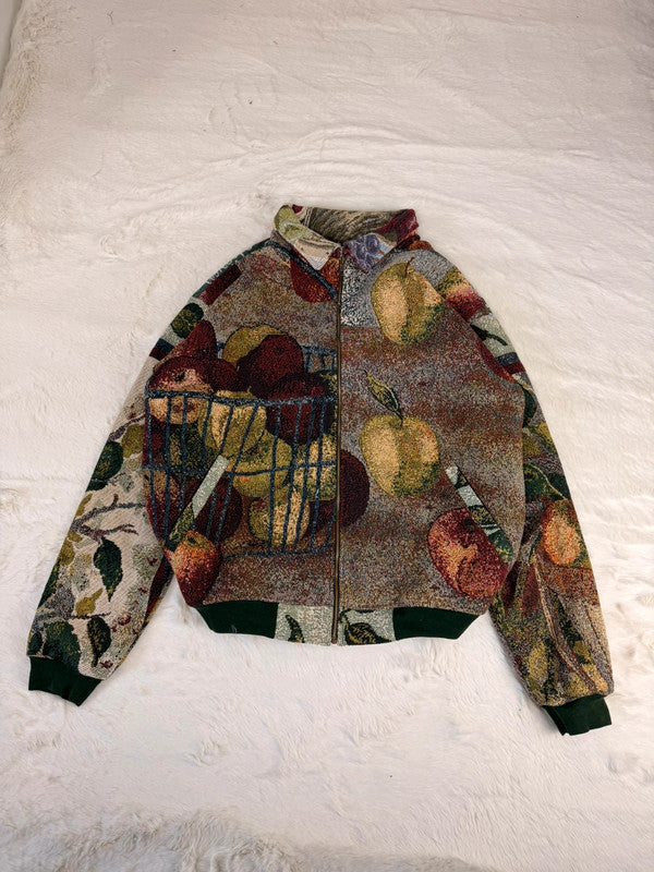 Veste Harrington en tapisserie design unique fait main upcyclé retravaillé et tissé taille XL n•883