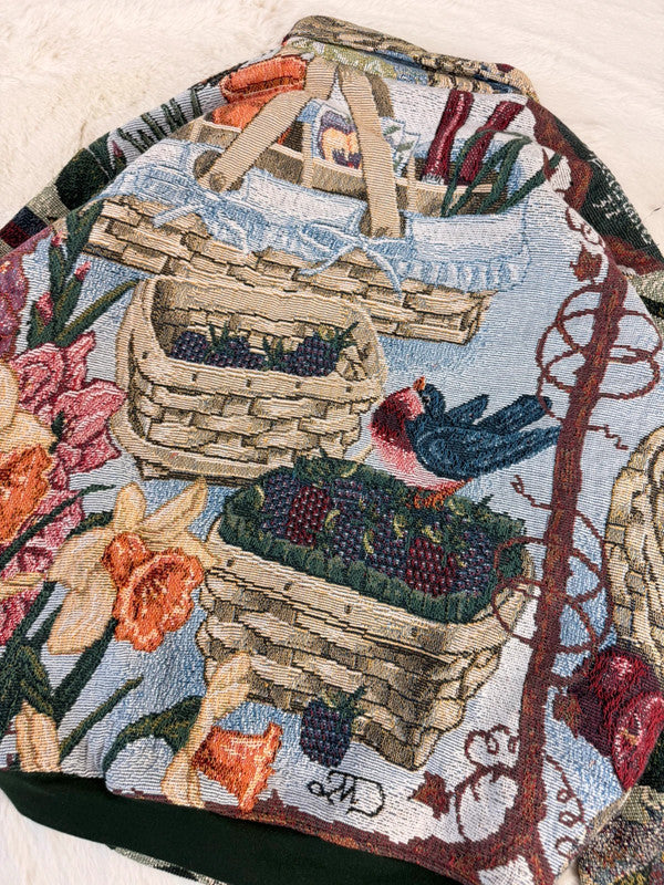 Veste Harrington en tapisserie design unique fait main upcyclé retravaillé et tissé taille XL n•883